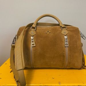 Zadig&Voltaire suede crossbody bag with fringe on sides and zippers